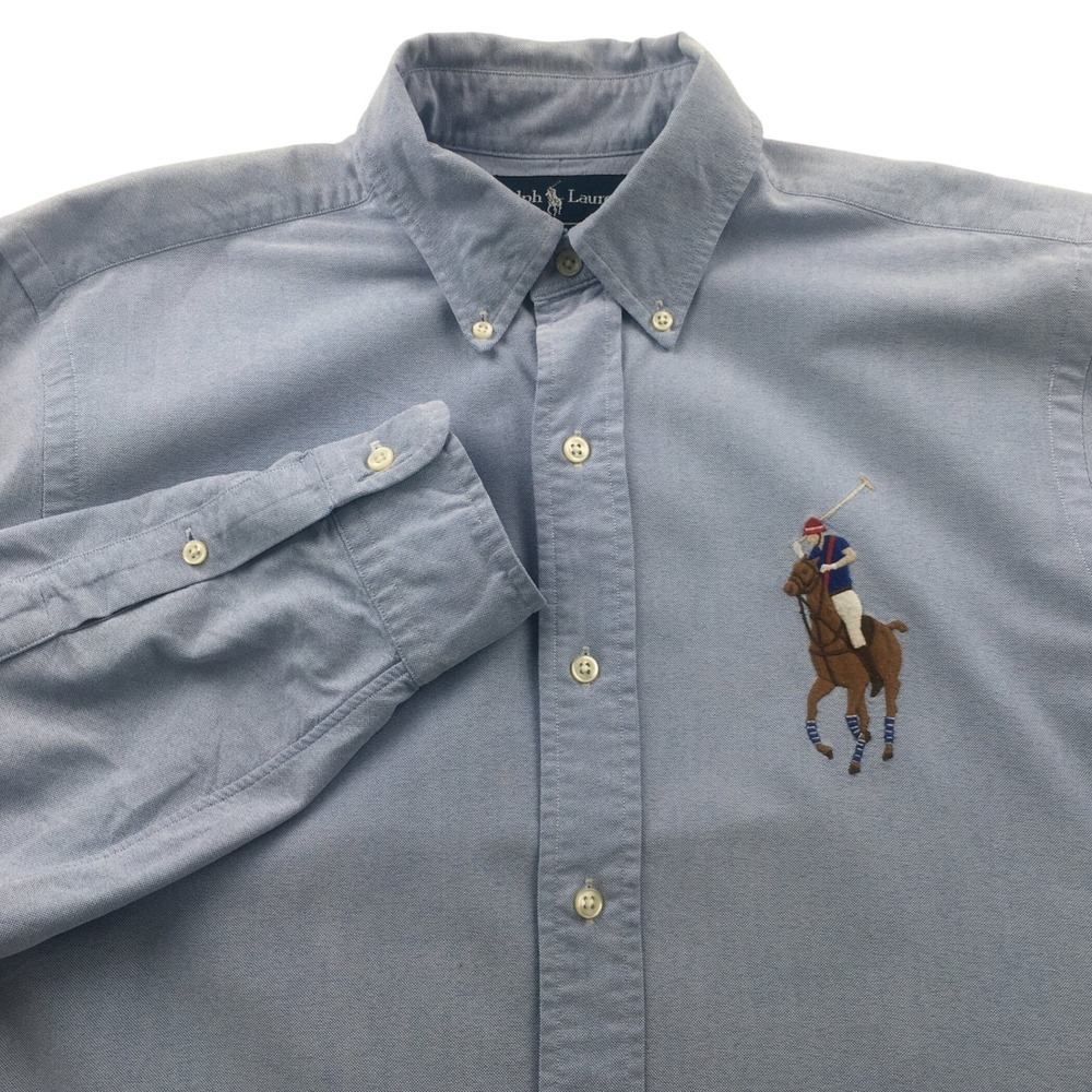 Ralph Lauren Button Down Men M Blue Big Pony Oxford Classic Fit Long Sleeve